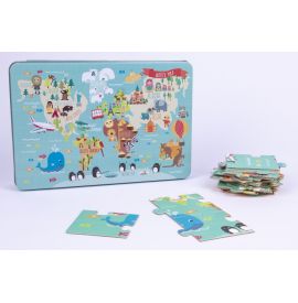 Puzzle Mappemonde Boite Métal 48Pièces APLI