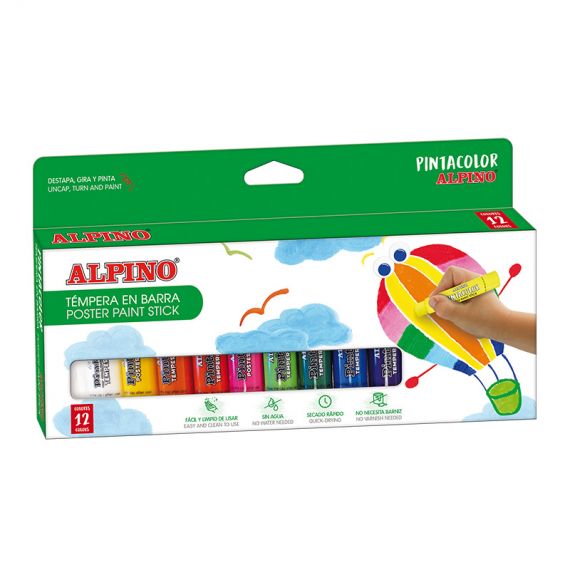 Alpino 12 Tubes de Gouache Solide pour Enfant | Peinture en Sticks Solide |  Fournitures Scolaires | Peinture aux Couleurs Vives pour Enfant| Peintures